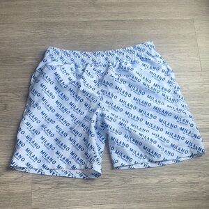 Milano White and Blue Logo Men's Athletic Shorts